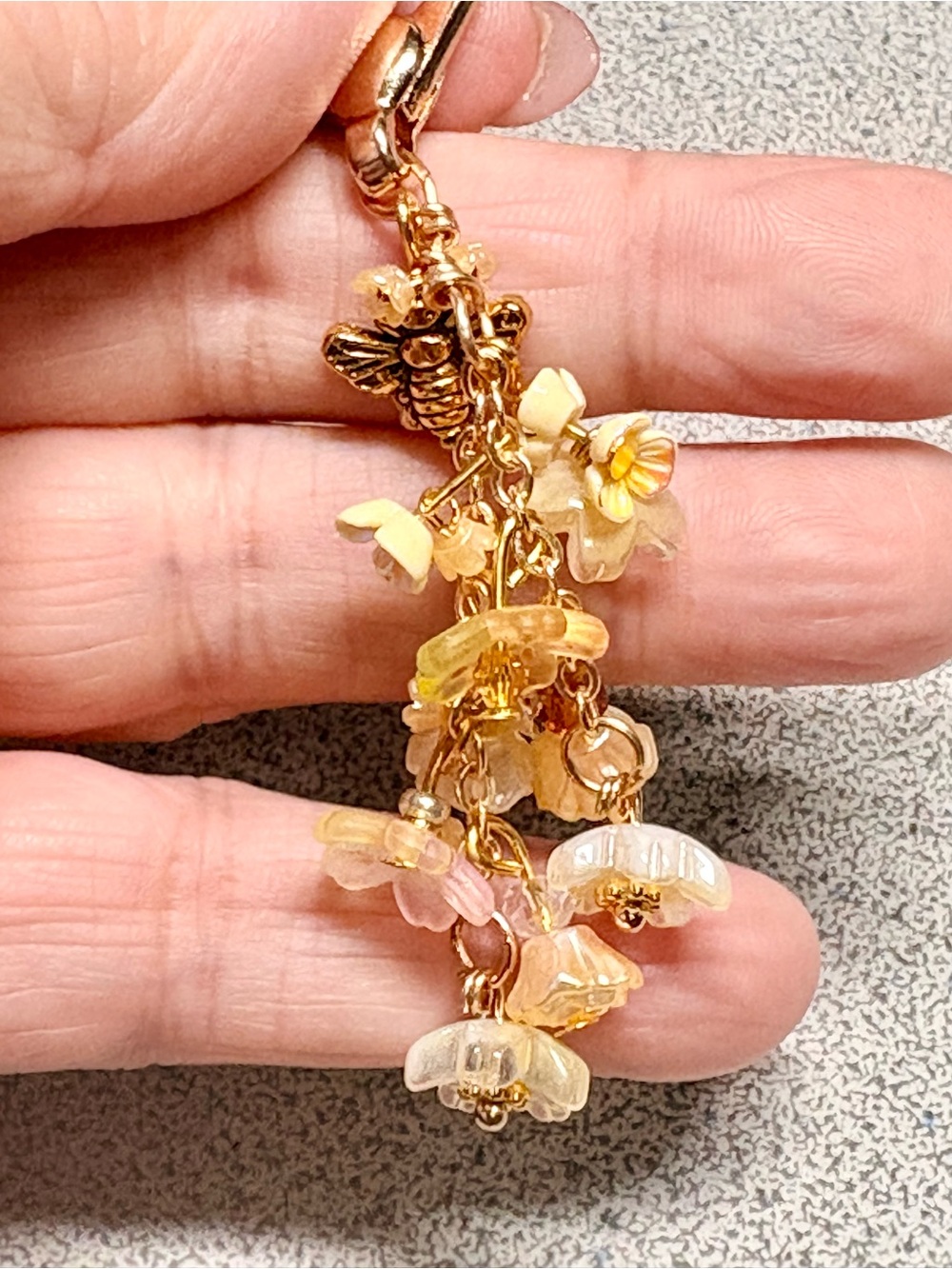 Bee/yellow purse  Dangle- bag Charm, floral - Gold Chain-handcrafted